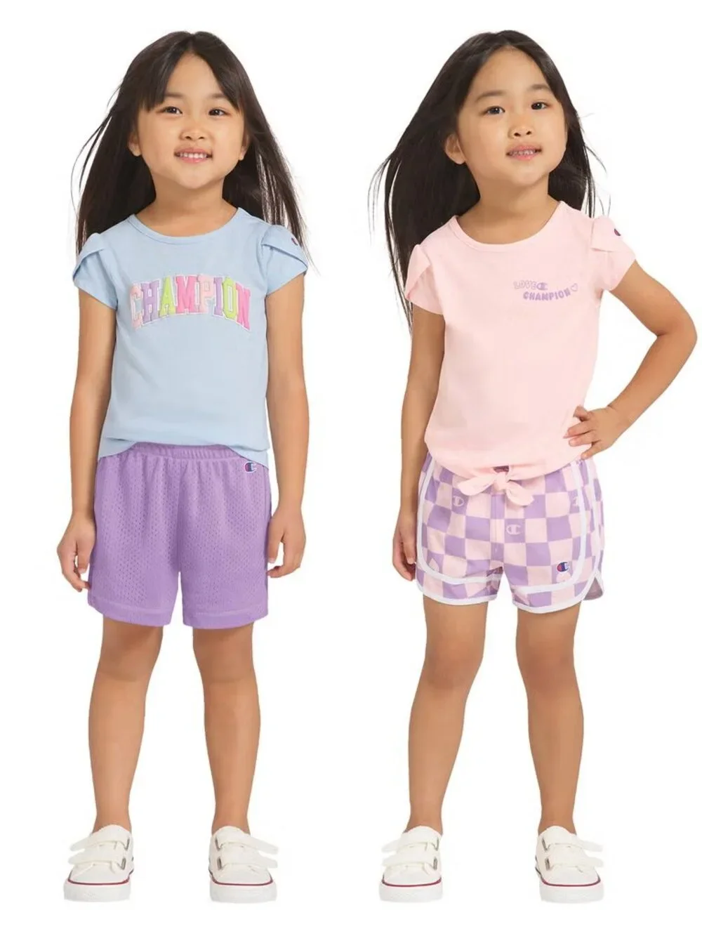 Champion Girls 4 Piece Tee Shorts Activewear Set Purple Pink Blue NWT 4T